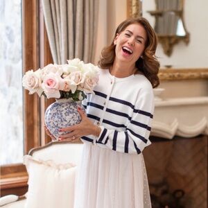 Smash + Tess White and Navy Striped Cardigan